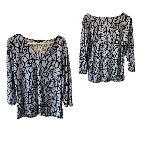 Alex Marie Geometric Blue-Violet Black Asymmetry Layers Blouse Women Size L - Picture 1 of 7